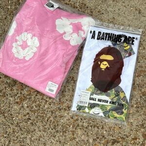 A Bape shirt and denim tears pink hoodie!